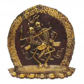 Tibet, a parcel-gilt copper repoussé plaque of the dancing skeleton couple Citipati, 19th century – kavel bij Veilinggebouw De Zwaan, Amsterdam
