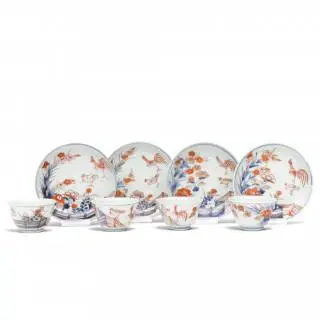 Japan, a set of four Imari porcelain cups and saucers, 18th century – kavel bij Veilinggebouw De Zwaan, Amsterdam