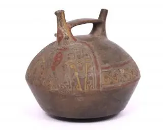 Peru, Paracas, a terracotta spout stirrup vessel, ca. 400 - 100 BCE – kavel bij Veilinggebouw De Zwaan, Amsterdam