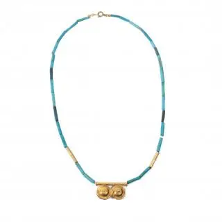 Egypt, blue faience and gold necklace, Saite Period, 664 - 525 BCE – kavel bij Veilinggebouw De Zwaan, Amsterdam