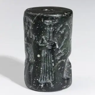 An Akkadian mottled green stone cylinder seal, ca. 2300-2200 BCE – kavel bij Veilinggebouw De Zwaan, Amsterdam