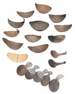 P.N. Guinea, a collection of various nineteen coconut shell spoons – kavel bij Veilinggebouw De Zwaan, Amsterdam