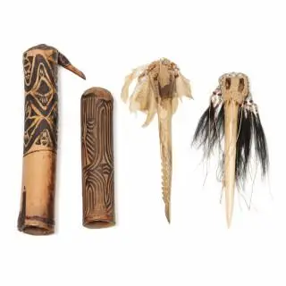 Papua, Asmat, two cassowary bone daggers and two bamboo containers – kavel bij Veilinggebouw De Zwaan, Amsterdam