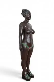 Damas Nicolas, (Abidjan 1947-Abidjan 2001) and Emile Guebehi (1937–2008) a wooden standing female figure, 'Jolie Dame', ca. 1980's – kavel bij Veilinggebouw De Zwaan, Amsterdam