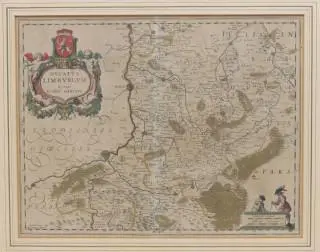 Ingekleurde landkaart Zuid Limburg, 1601 – kavel bij Veilinggebouw De Zwaan, Amsterdam