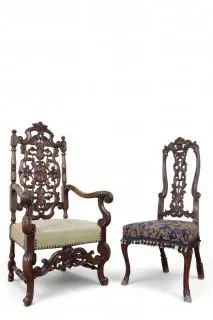 Beukenhouten armstoel in Louis XIV-XV-stijl, circa 1900 en notenhouten stoel, 19e eeuw – kavel bij Veilinggebouw De Zwaan, Amsterdam