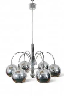 Goffredo Reggiani (?), Italië, verchroomd stalen zeslichts hanglamp, ontwerp 60-er jaren – kavel bij Veilinggebouw De Zwaan, Amsterdam