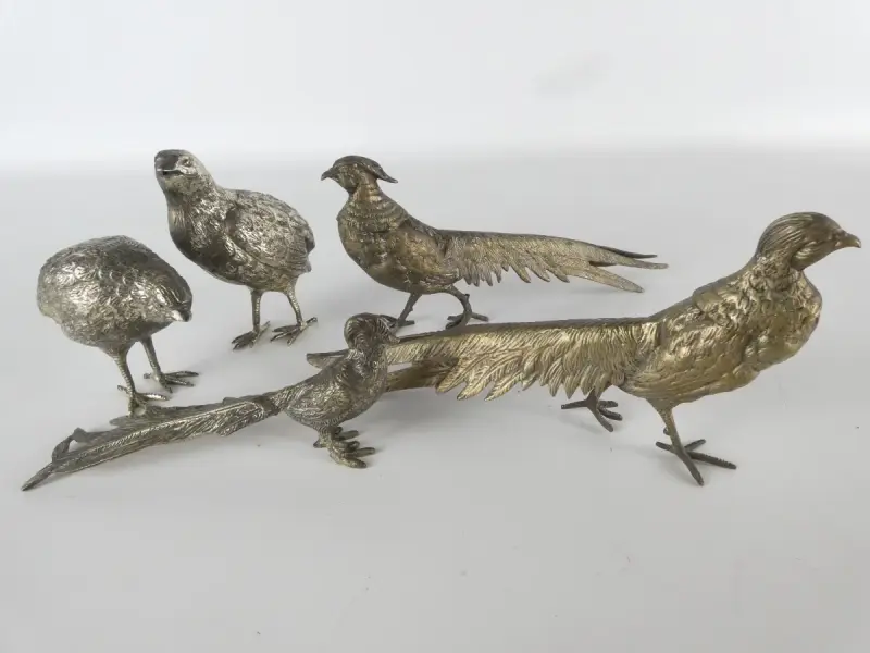 Set van 5 decoratieve metalen fazantenbeeldjes – kavel bij De Kringwinkel, Heverlee