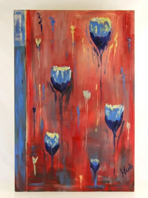 Abstracte blauwe tulpvormen gesigneerd HUB – kavel bij De Kringwinkel, Antwerpen