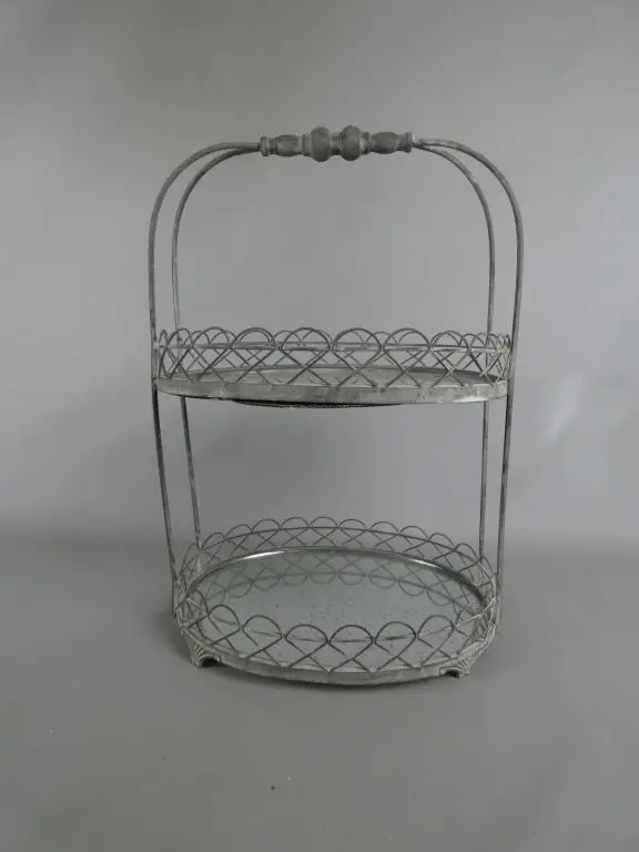 Tweeledig metalen etagère met glazen schalen – kavel bij De Kringwinkel, Diest