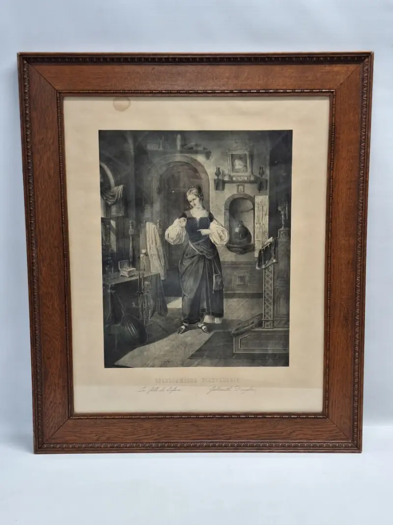 19e-eeuwse lithografie ‘Goldschmieds Töchterlein’ naar Wilhelm Nerenz - ingelijst – kavel bij De Kringwinkel, Gent