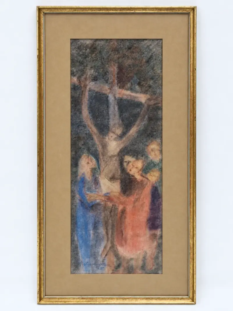 Religieus schilderij ‘Kruisiging’ uit 1957 - Andreas Vanvlasselaer – kavel bij De Kringwinkel, Gent