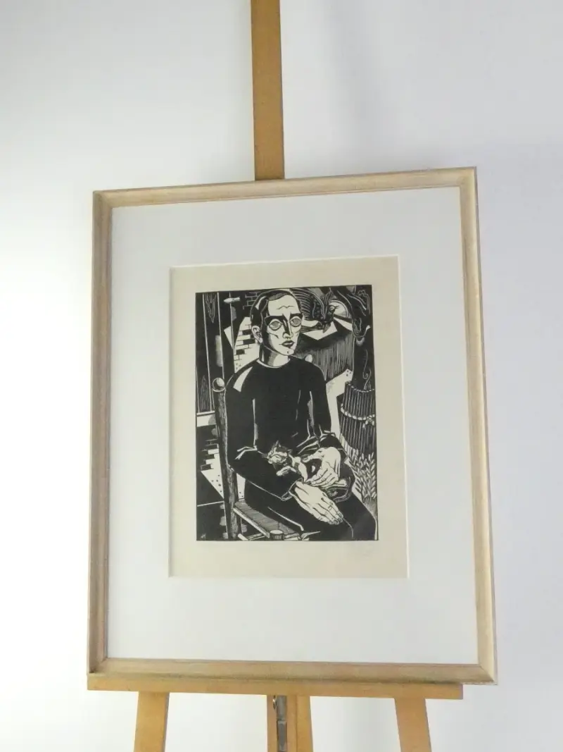 Houtsnede - De blinde en de leeuwerik - Antoon Herckenrath – kavel bij De Kringwinkel, Heverlee