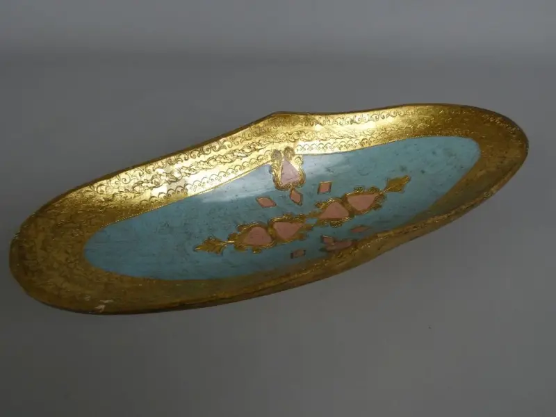 Decoratief houten ovaal schaaltje met goud- en pasteltinten – kavel bij De Kringwinkel, Diest