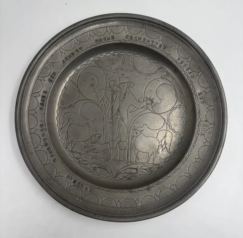Antieke tinnen Doopschotel 1804 – kavel bij De Kringwinkel, Gent