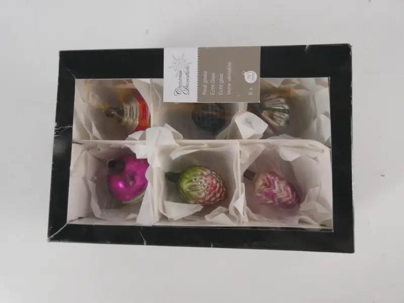 Set van 6 vintage glazen Ajeco kerstballen – kavel bij De Kringwinkel, Heverlee