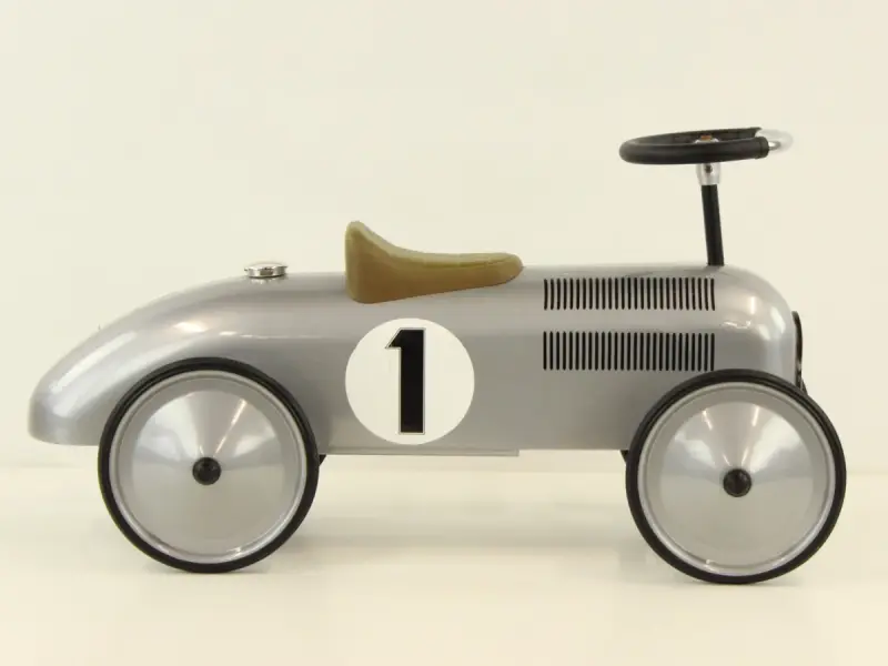 Goki metalen loopauto / retro racewagen – zilverkleurig – kavel bij De Kringwinkel, Antwerpen