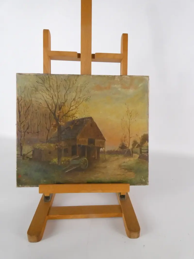 Gesigneerd olieverfschilderij met een boerderij bij zonsondergang - 2010 – kavel bij De Kringwinkel, Heverlee