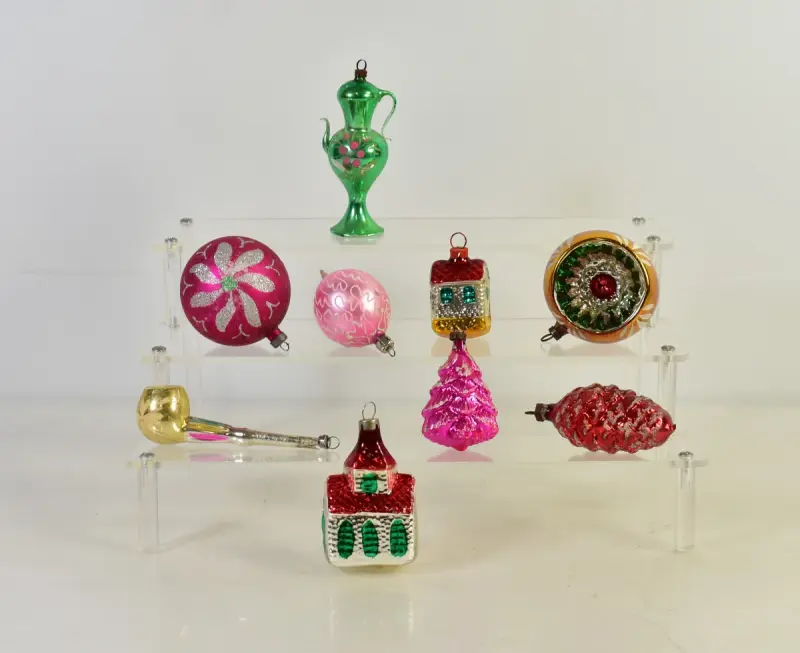 Set van 9 vintage glazen kerstornamenten – kavel bij De Kringwinkel, Turnhout