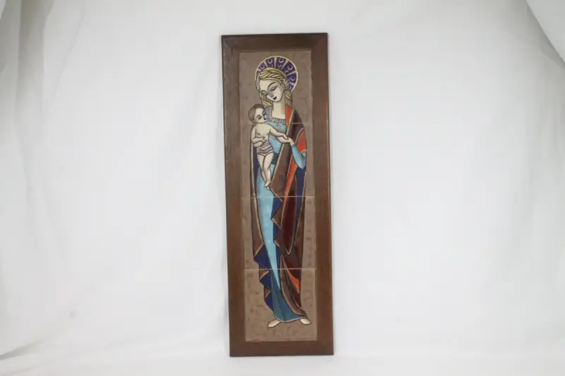 Vintage tegeltableau: Madonna met Kind – kavel bij De Kringwinkel, Brecht