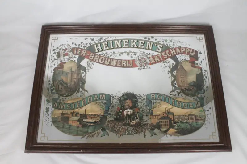 Vintage Heineken's bierbrouwerij reclamespiegel – kavel bij De Kringwinkel, Brecht