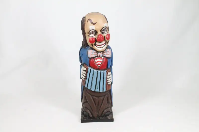 Decoratieve houten clown drankflescase – kavel bij De Kringwinkel, Brecht