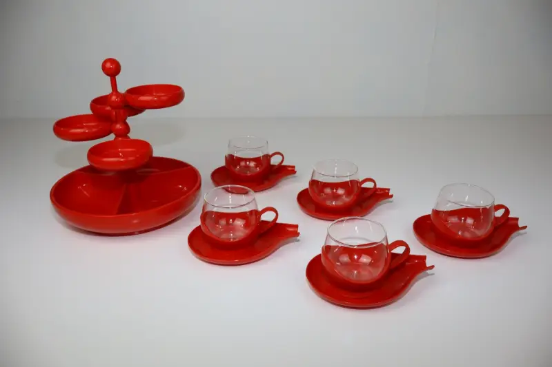 Vintage Melitta koffieservies met Schott Mainz Jenaer Glas en etagère – kavel bij De Kringwinkel, Izegem