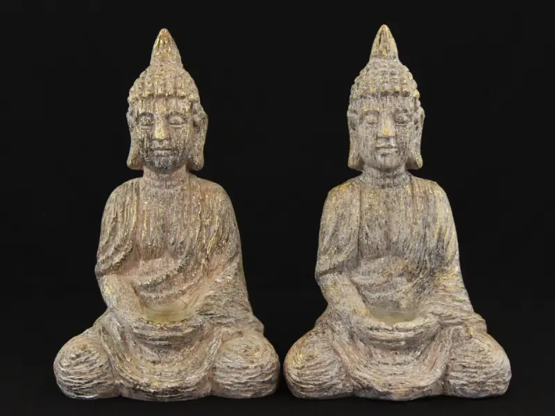 Set van 2 decoratieve Boeddha beelden met kaarshouder – kavel bij De Kringwinkel, Antwerpen
