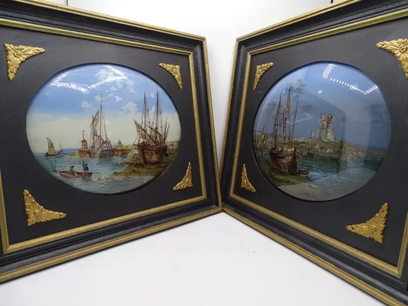 2 maritieme fixé sous verre schilderijen – kavel bij De Kringwinkel, Oostende