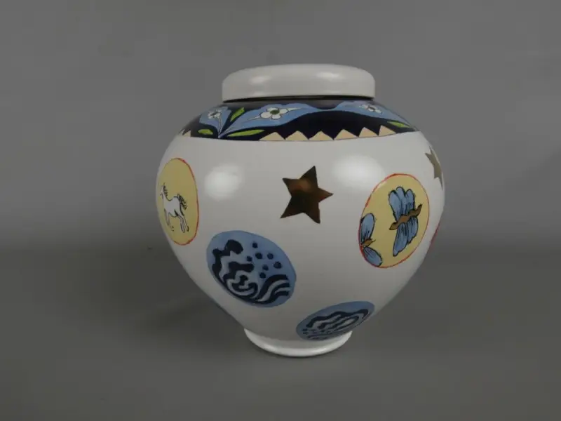 Keramieken Artihove Art pot met deksel en fantasievolle decors – kavel bij De Kringwinkel, Diest
