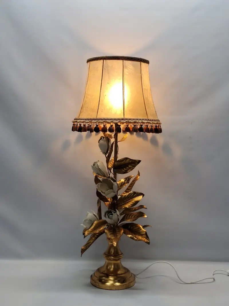 XL vintage Italiaanse Toleware bloemenlamp - Florentijnse Hollywood Regency, jaren ’50/’60 – kavel bij De Kringwinkel, Gent