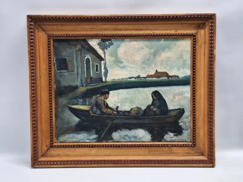 Expressionistisch riviertafereel met roeiboot - J. Bruynseels – kavel bij De Kringwinkel, Gent