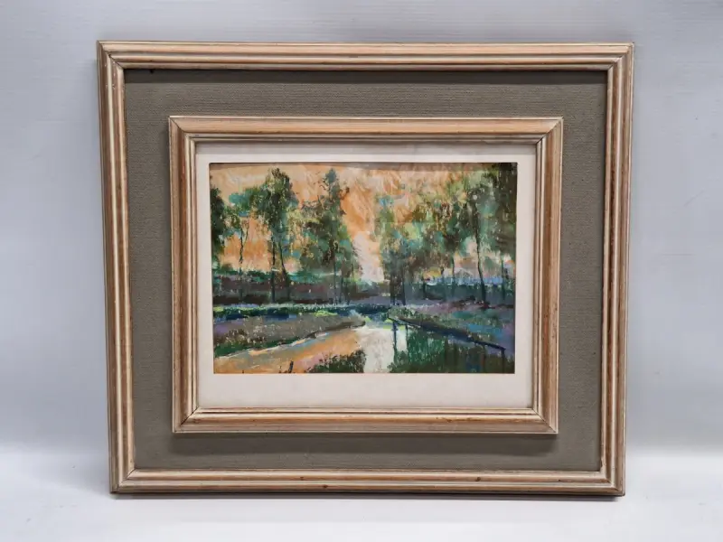 Impressionistisch kanaallandschap bij avondlicht - monogram ME, 1994 – kavel bij De Kringwinkel, Gent