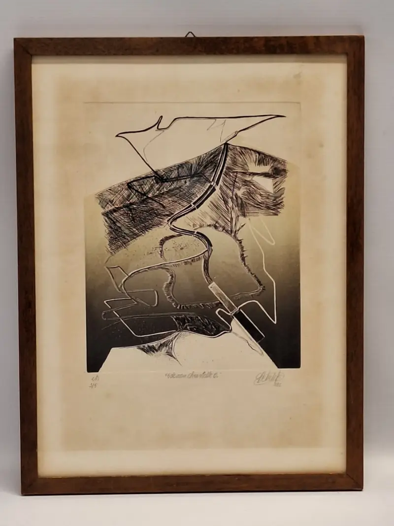 Abstracte ets “Ode aan Christelle G.” - handgesigneerd en genummerd 3/5 – kavel bij De Kringwinkel, Gent
