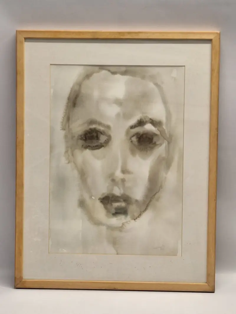 Expressief portret in aquarel en inkt - Bea Vangertruyden – kavel bij De Kringwinkel, Gent