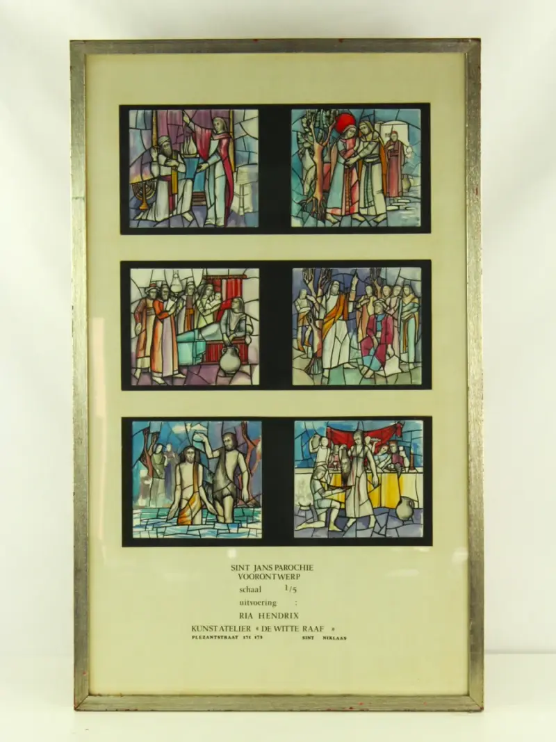Ria Hendrix (°1951) – voorontwerp glasramen Sint-Janskerk, Sint-Niklaas – kavel bij De Kringwinkel, Antwerpen