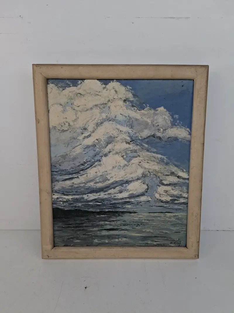 Sfeervol Vintage Impressie Maritiem Olieschilderij – Gesigneerd door H. Houf – kavel bij De Kringwinkel, Waardamme