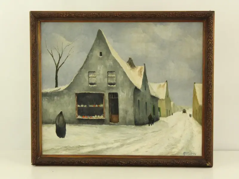 Alphonse De Clercq (1868–1945) – Winters dorpsgezicht – kavel bij De Kringwinkel, Antwerpen