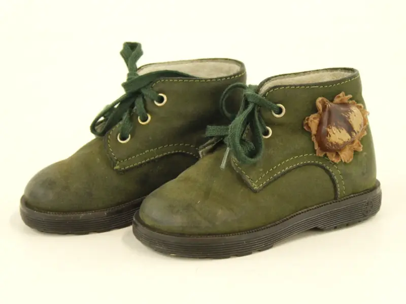 Moschino kinderschoentjes - Made in Italy - donkergroen leder met bruine kastanje (mt 20) – kavel bij De Kringwinkel, Antwerpen
