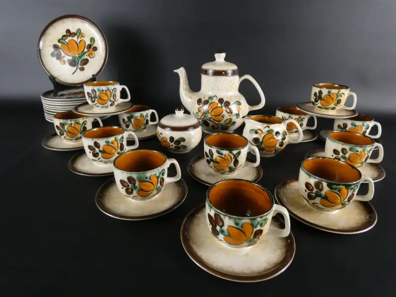 Vintage Boch La Louvière Corfou theeservies – jaren 60 – uitgebreide set – kavel bij De Kringwinkel, Heverlee
