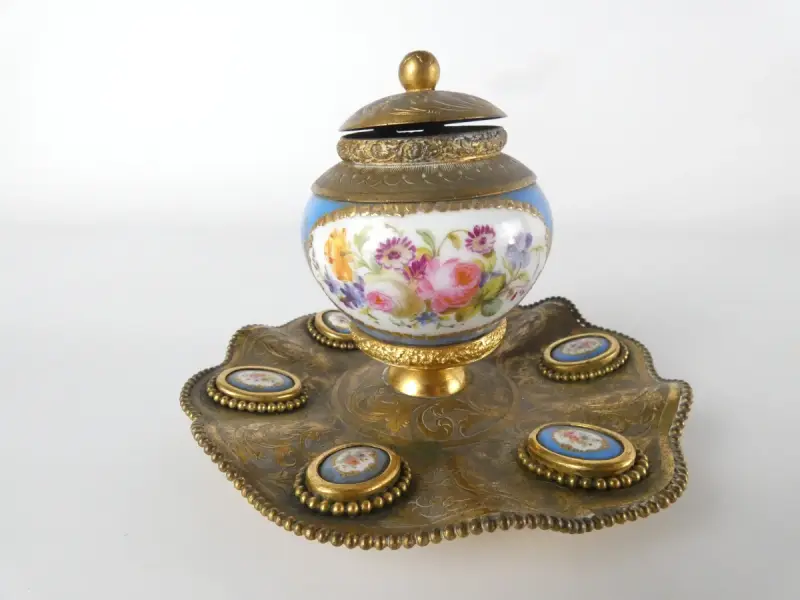 Vintage bureau-inktpot in Sèvres-stijl – kavel bij De Kringwinkel, Heverlee