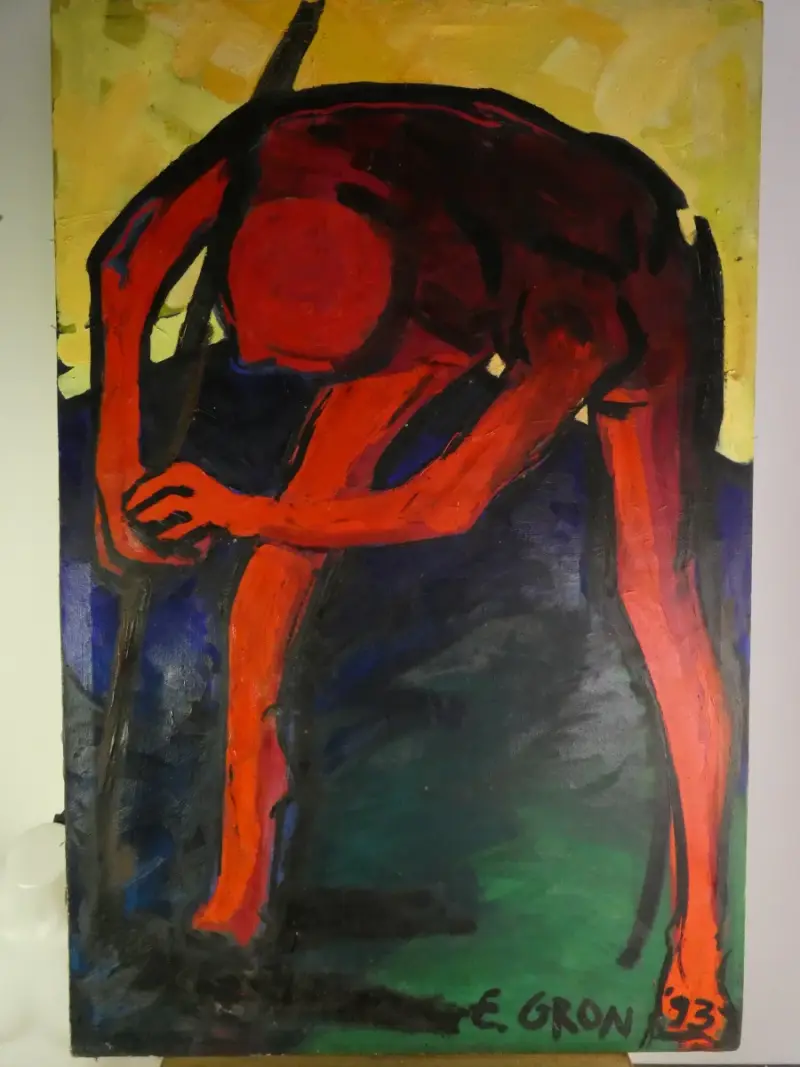 Abstract olieverfschilderij – E. GRON, 1993 – kavel bij De Kringwinkel, Heverlee
