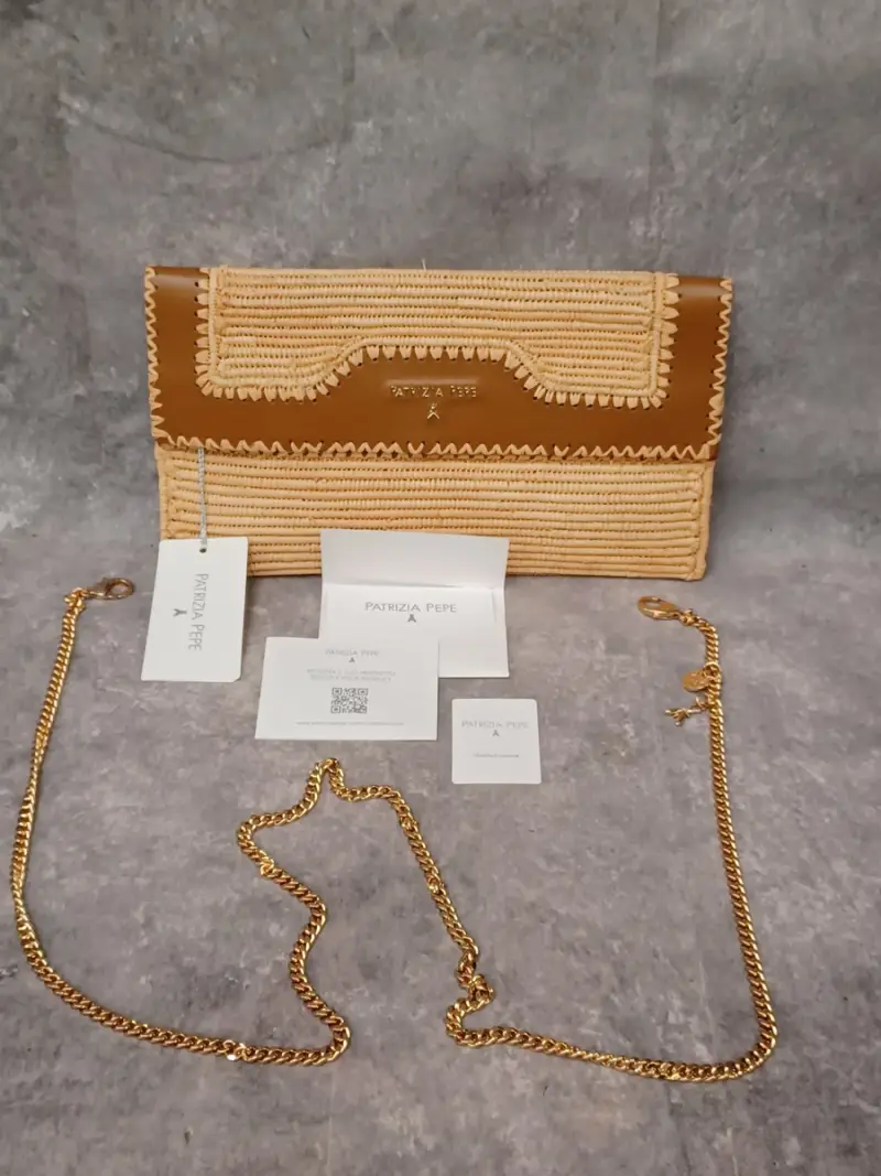 Patrizia Pepe raphia en lederen clutch – kavel bij De Kringwinkel, Gent