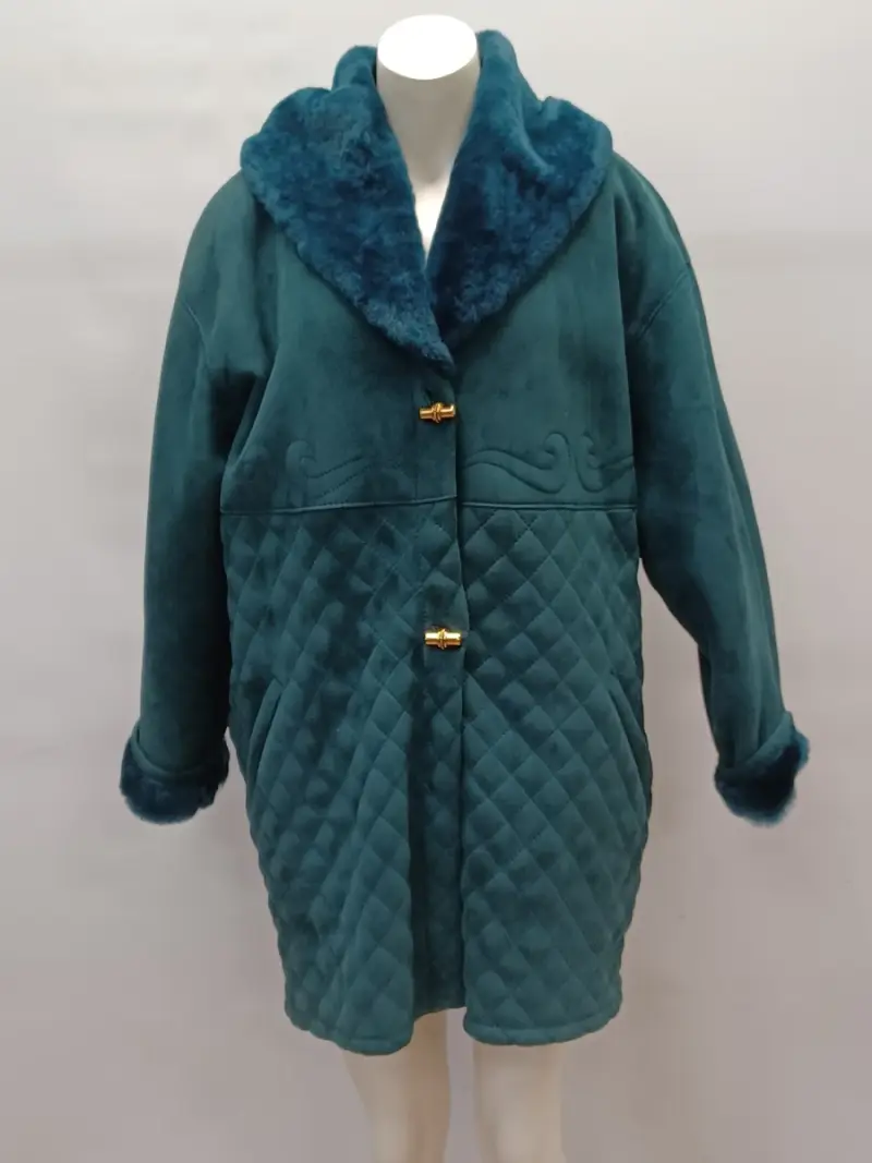 Luxe Italiaanse vintage Shearling mantel van Rufus - Teal – kavel bij De Kringwinkel, Gent