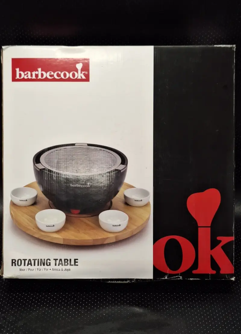 Barbecook Amica houten draaiplateau met 6 porseleinen kommetjes – kavel bij De Kringwinkel, Gent