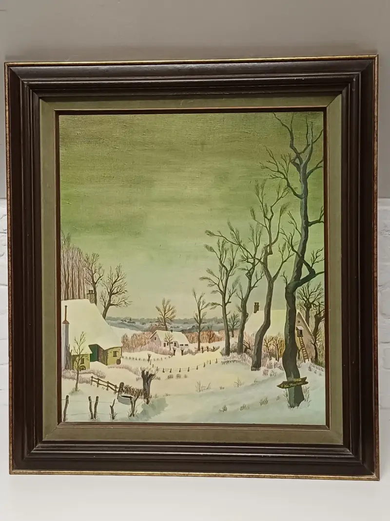 Schilderij sneeuwlandschap - F. Van Muylem – kavel bij De Kringwinkel, Herzele
