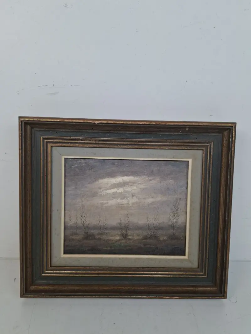 Expressionistisch Winters Landschap – Olieverf op Paneel (A. Hecke, 1971) – kavel bij De Kringwinkel, Waardamme