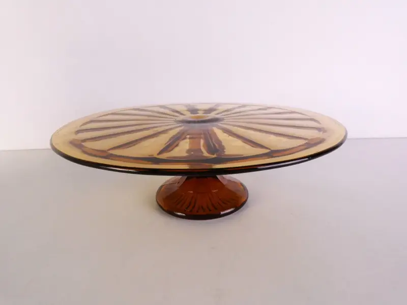 Vintage Amberkleurig Art Deco Taartplateau – kavel bij De Kringwinkel, Heverlee