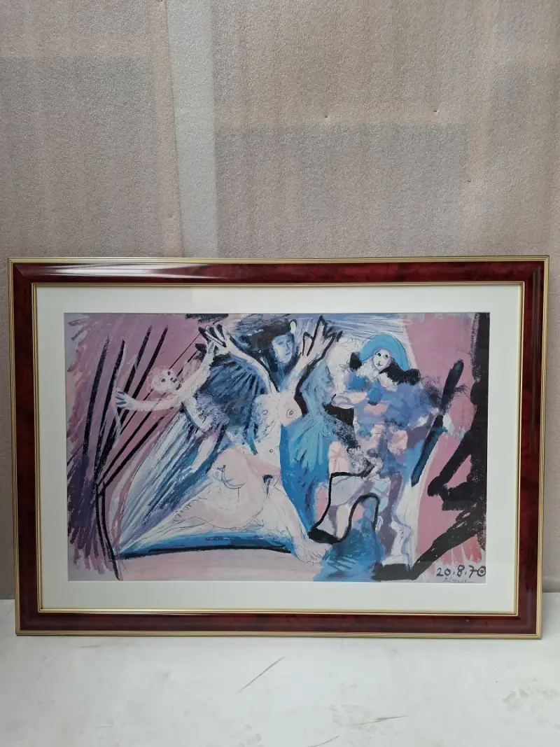 Grote Ingelijste Kunstdruk naar Pablo Picasso – "20.8.70" (Avignon Periode) – Luxe Houten Wissellijst – kavel bij De Kringwinkel, Waardamme