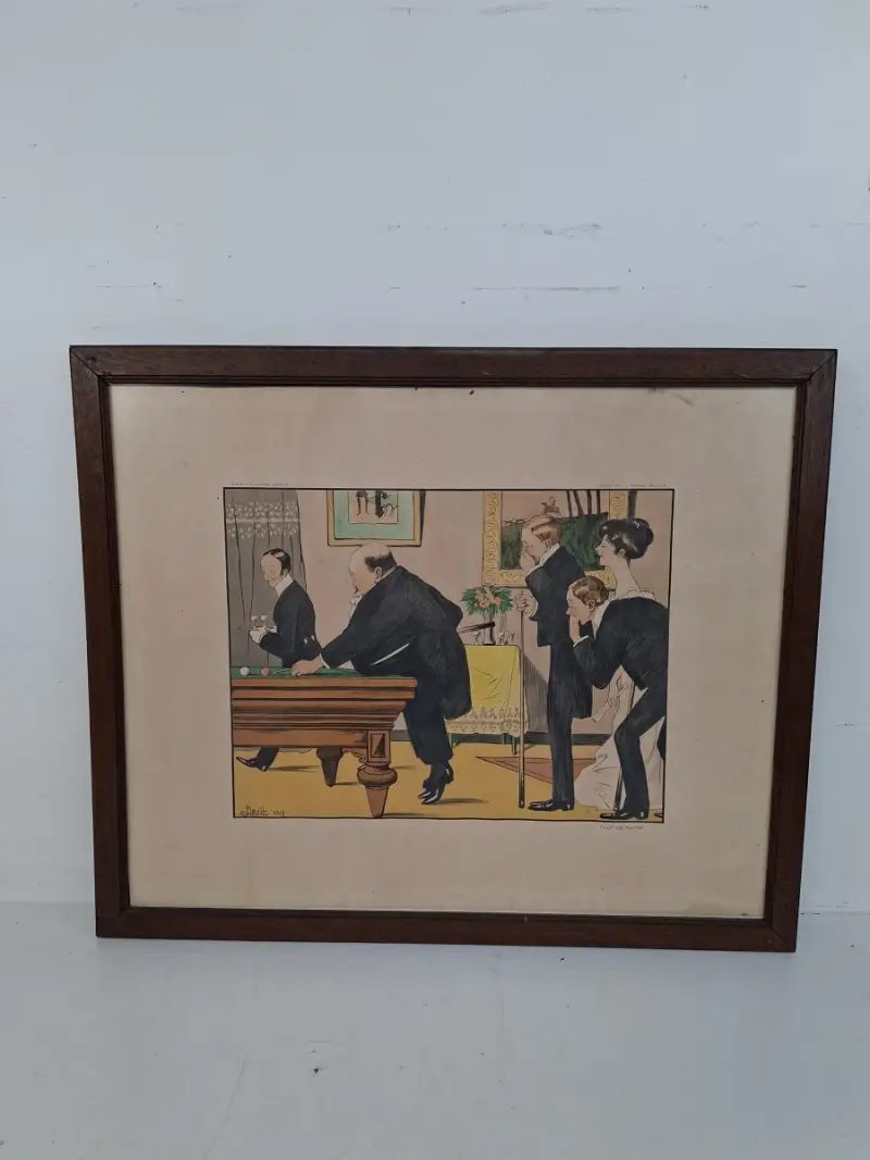 Grote Vintage Humoristische Prent door Jean Droit – Gekaderd tussen Dubbel Glas (70x57 cm) – kavel bij De Kringwinkel, Waardamme